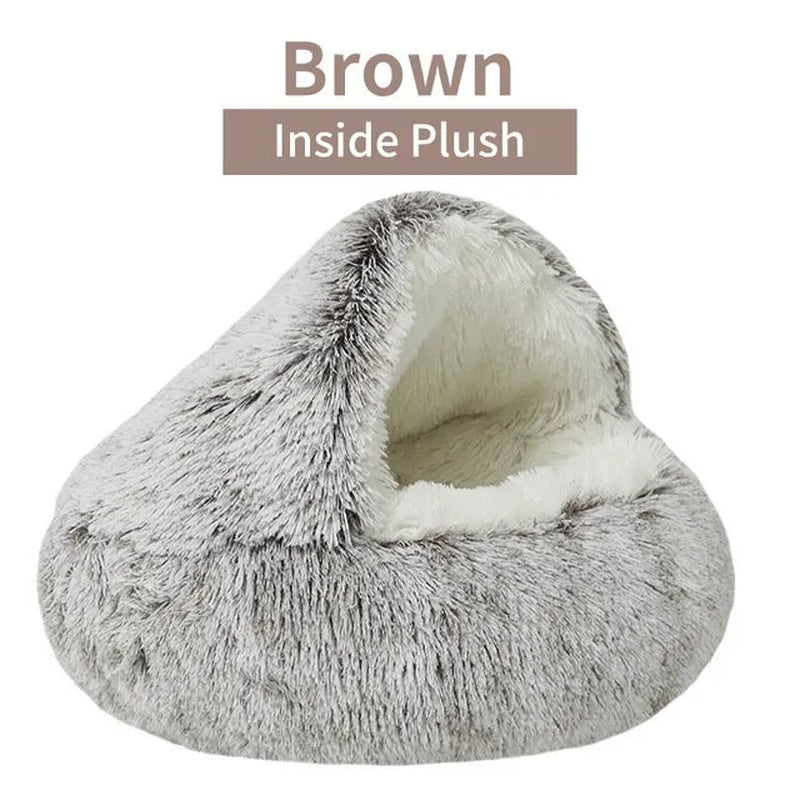 Soft Plush Pet Bed with Cover round Cat Bed Pet Mattress Warm Cat Dog 2 in 1 Sleeping Nest Cave for Small Dogs E4U