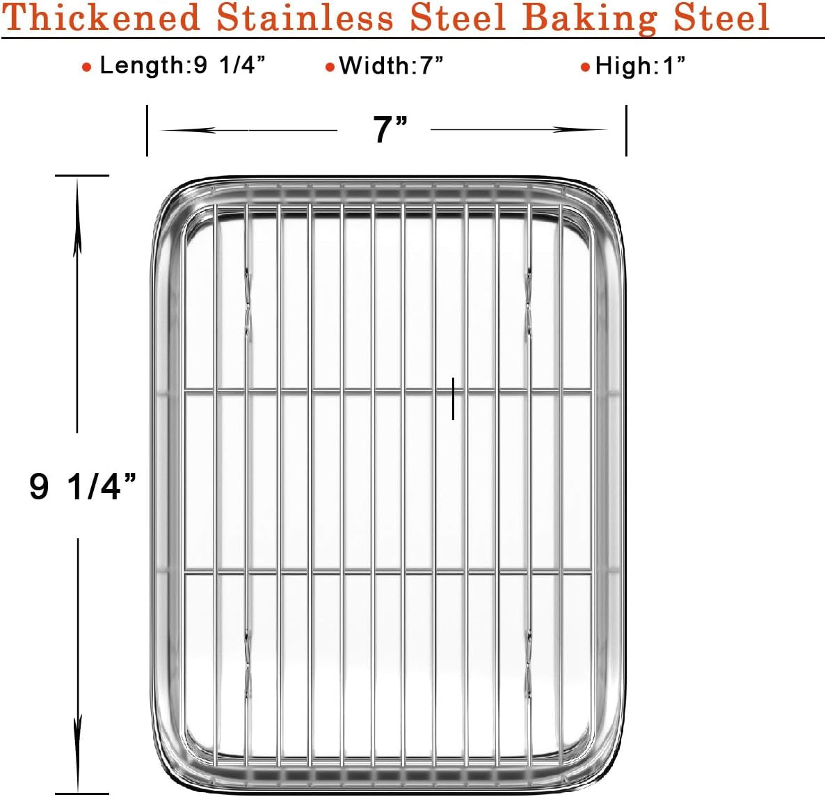 Toaster Oven Tray and Rack Set,  Small Stainless Steel Baking Pan with Cooling Rack,9 X 7 X 1 Inch,Dishwasher Safe Baking Sheet, Anti-Rust, Sturdy & Heavy. E4U E4U