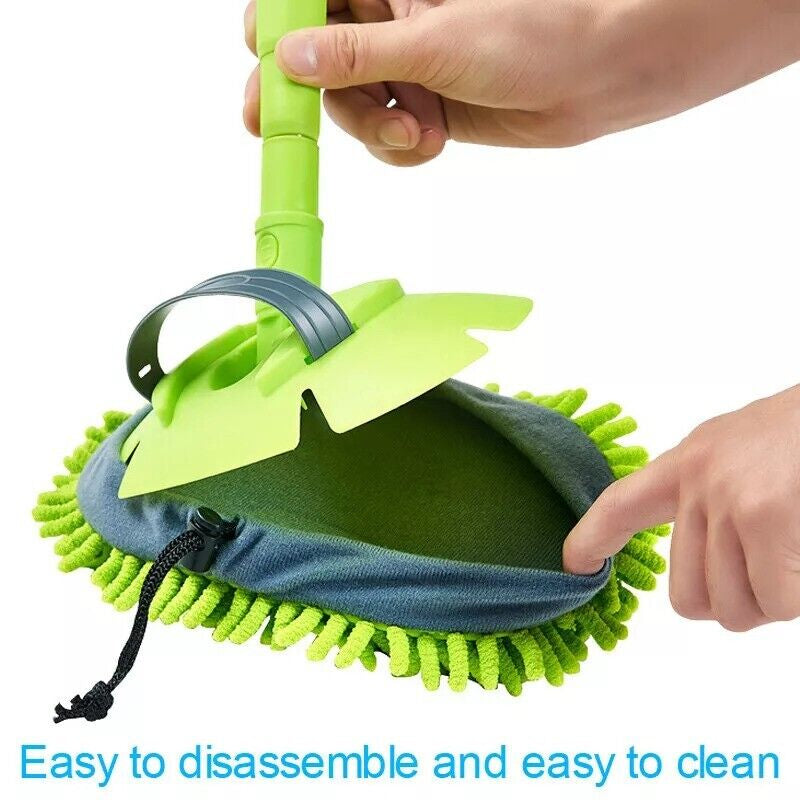 Microfiber Mop Wash Kit Telescopic Car Cleaning Brush with 2 Replacent Header