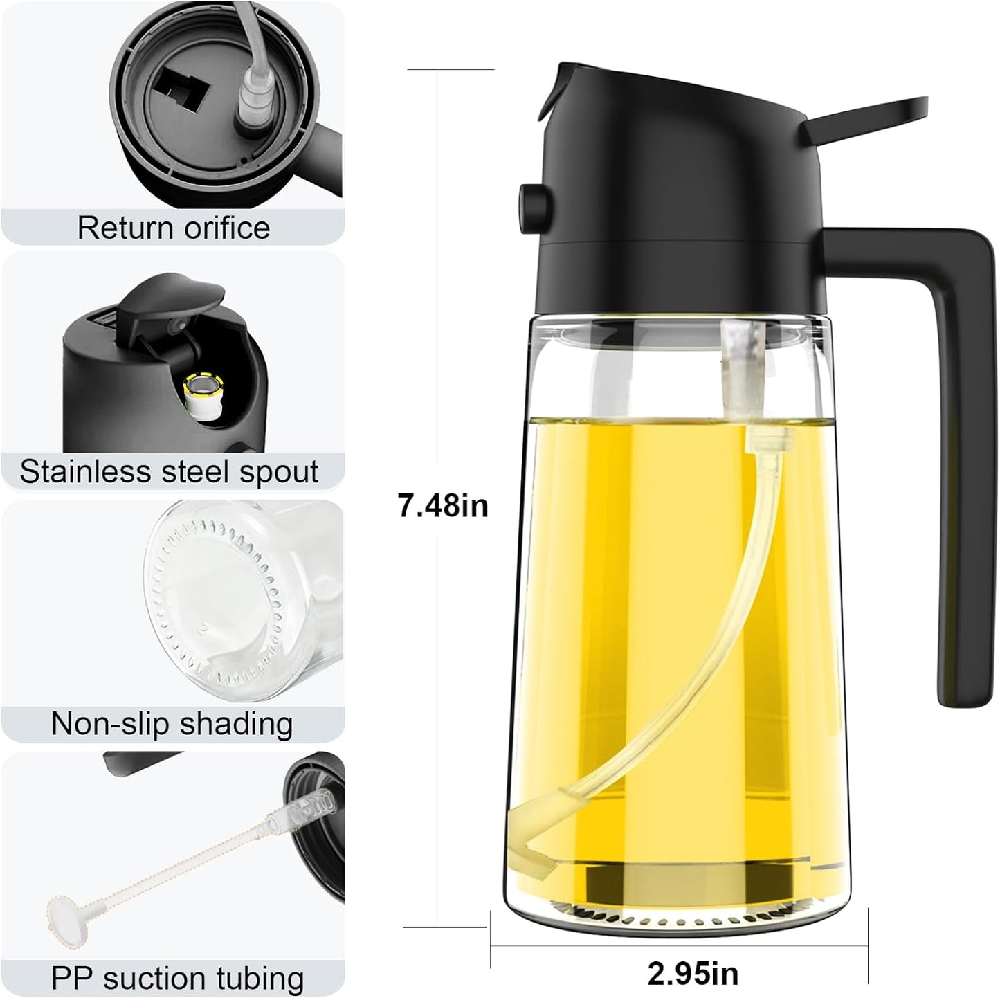 Oil Dispenser Bottle for Kitchen,2 in 1 Oil Dispenser and Oil Sprayer,450Ml Oliv E4U