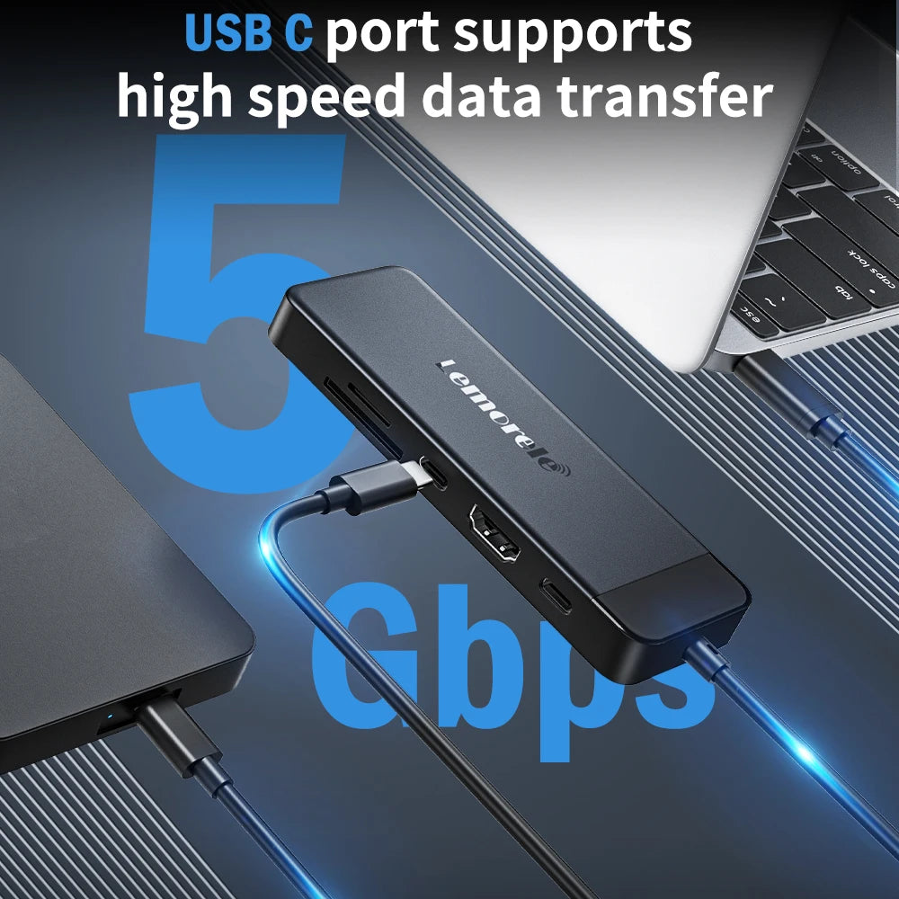 9 Ports TC92 USB C Hub Type C Docking Station Adapter 4K 30Hz HDMI 100W PD with SD/TF Card Slot for Macbook Laptop E4U