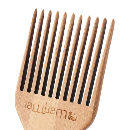 Wooden Bamboo Afro Comb Wide Teeth Fork Comb Professional Anti-Static Hair Salon Styling Comb Detangling Wet Dry Hair Brush E4U