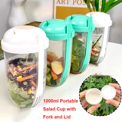 Portable Salad Cup with Fork and Lid Convenient Breakfast Shaker Bottles for Girls and Students Fruit Fat Loss Cup E4U