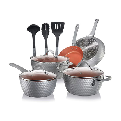 11 Piece Nonstick Diamond Pattern Kitchen Cookware Set, Gray E4U