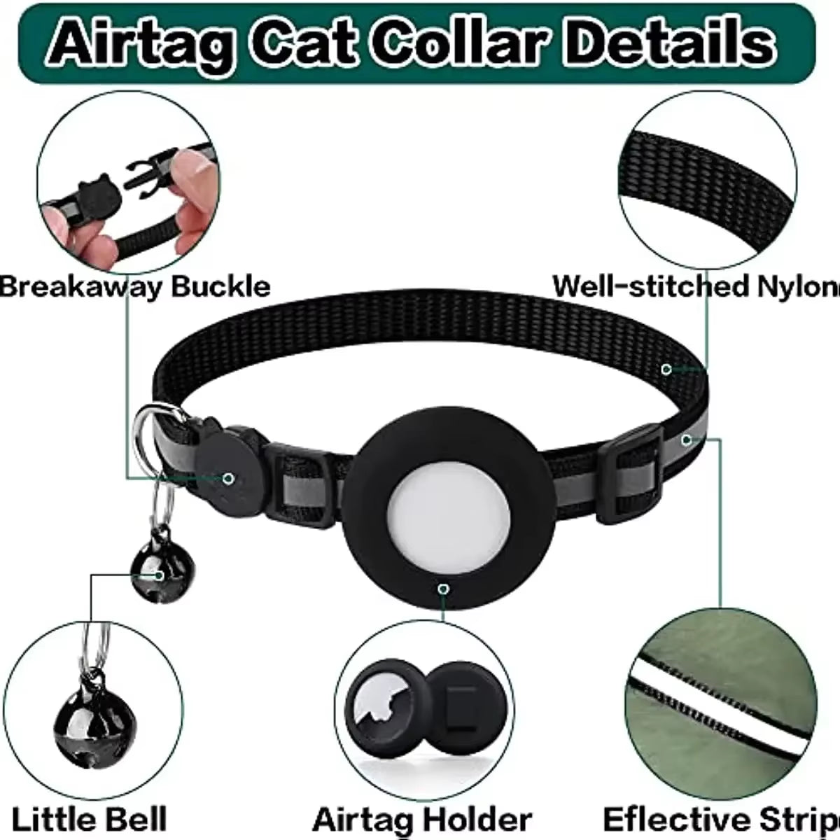 ATUBAN Airtag Cat Collar Breakaway, Reflective Kitten Collar with Apple Air Tag Holder and Bell for Girl Boy Cats, 0.4 Inches E4U