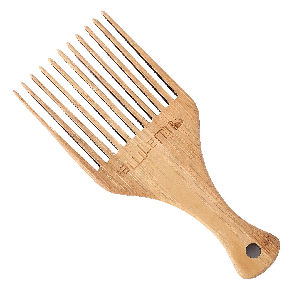 Wooden Bamboo Afro Comb Wide Teeth Fork Comb Professional Anti-Static Hair Salon Styling Comb Detangling Wet Dry Hair Brush E4U