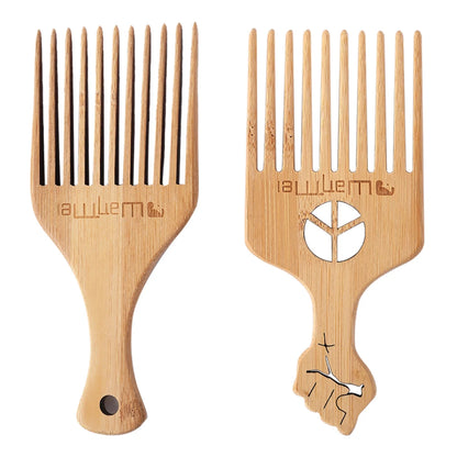 Wooden Bamboo Afro Comb Wide Teeth Fork Comb Professional Anti-Static Hair Salon Styling Comb Detangling Wet Dry Hair Brush E4U