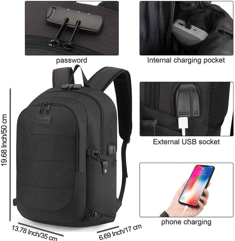 Travel Laptop Backpack Water Resistant Anti-Theft Bag with USB Charging Port and Lock 15.6 Inch Computer Business Backpacks for Women Men Work College Gift,Casual Daypack E4U