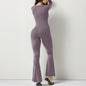 Women Long Sleeve Belly Waist Shaping and Hip Lift Square Collar Wide Leg High Elastic Jumpsuit E4U