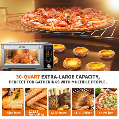 Air Fryer Toaster Oven - 30QT Convection Oven, 11-In-1 Steam Oven, Touchscreen, 4 Accessories E4U