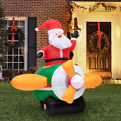 6Ft Christmas Inflatable Santa Claus Airplane with Led Lights Blow-Up Santa Christmas Decorations Outdoor Yard Indoor,Christmas Decoration for Holiday Party Yard Garden E4U