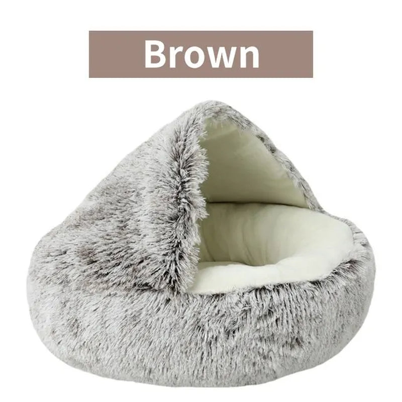 Soft Plush Pet Bed with Cover round Cat Bed Pet Mattress Warm Cat Dog 2 in 1 Sleeping Nest Cave for Small Dogs E4U