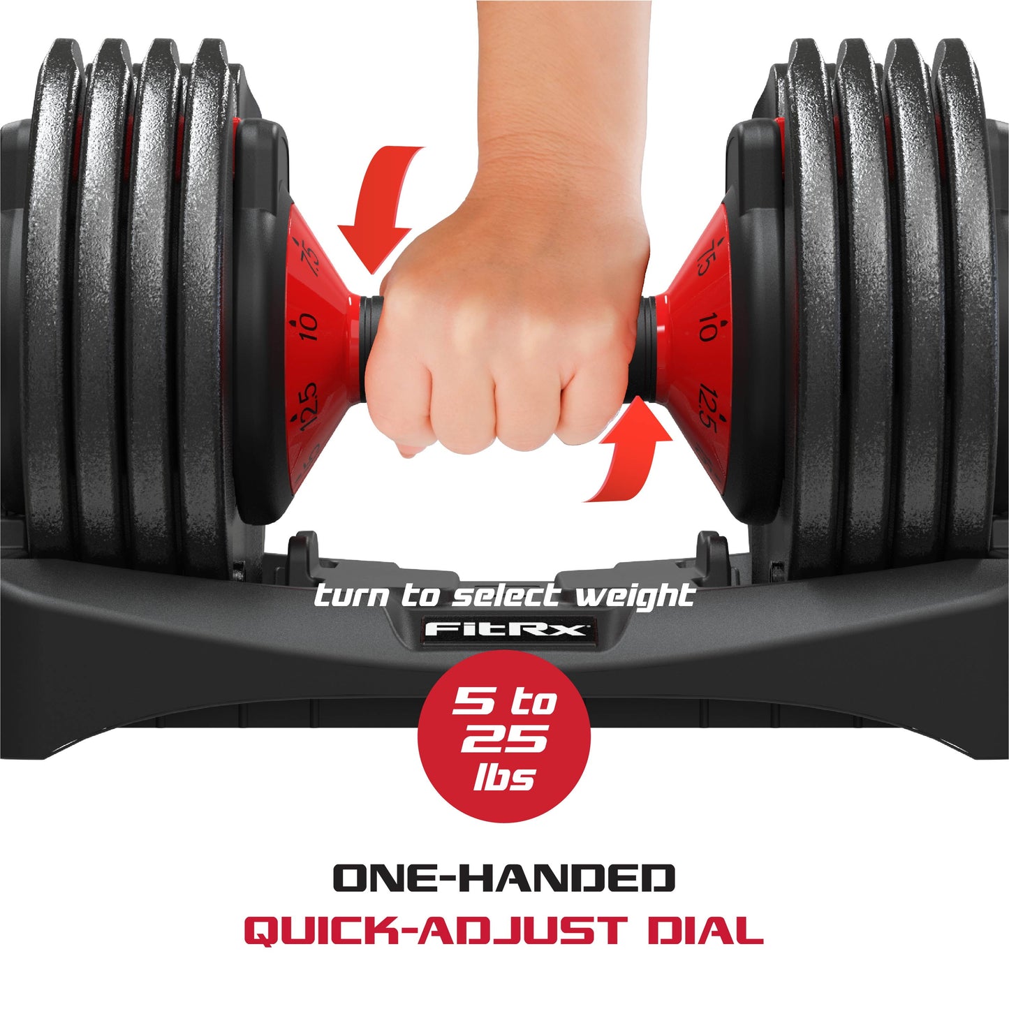 Smartbell, 25Lbs. Quick-Select 9 in 1 Adjustable Dumbbell for Home Gym, 5-25Lbs. Weight in 2.5Lbs Increments E4U