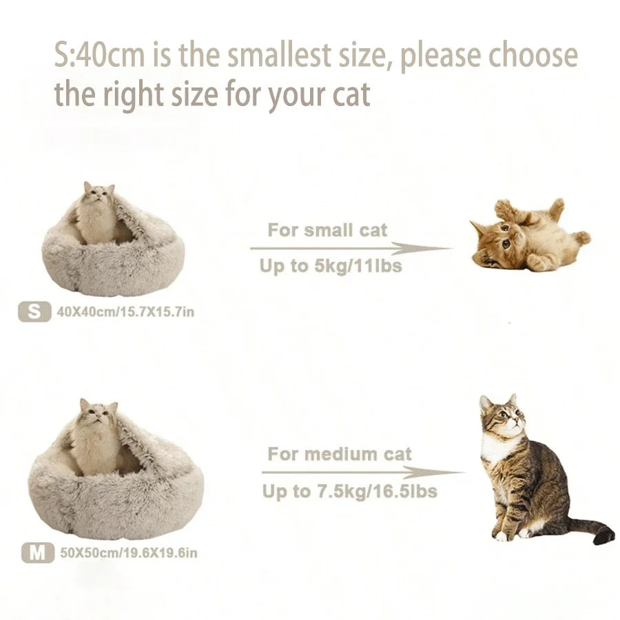 Soft Plush Pet Bed with Cover round Cat Bed Pet Mattress Warm Cat Dog 2 in 1 Sleeping Nest Cave for Small Dogs E4U