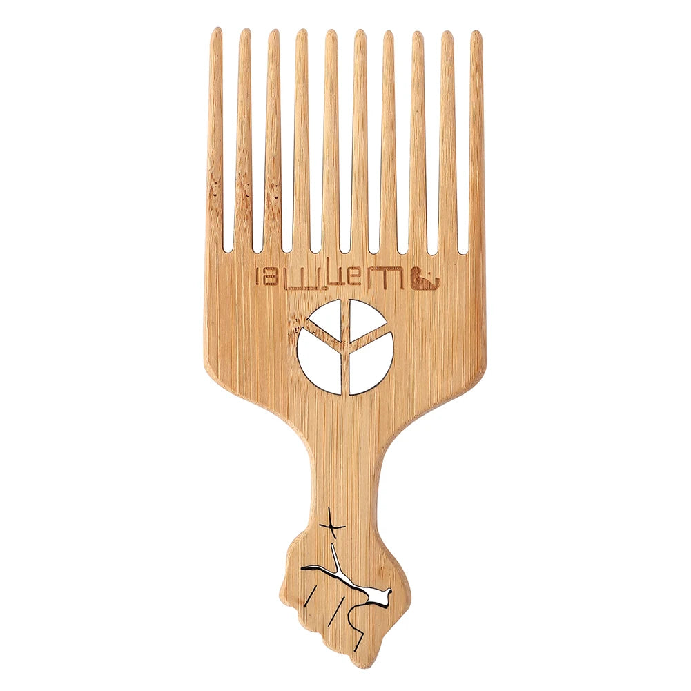 Wooden Bamboo Afro Comb Wide Teeth Fork Comb Professional Anti-Static Hair Salon Styling Comb Detangling Wet Dry Hair Brush E4U