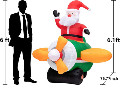 6Ft Christmas Inflatable Santa Claus Airplane with Led Lights Blow-Up Santa Christmas Decorations Outdoor Yard Indoor,Christmas Decoration for Holiday Party Yard Garden E4U