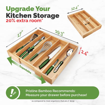 Silverware Tray for Drawer Organizer,Kitchen Drawer Organizer,Cutlery Organizer in Drawer, Flatware Silverware Holder, Expandable Adjustable Wooden Dividers (5-Slots) E4U