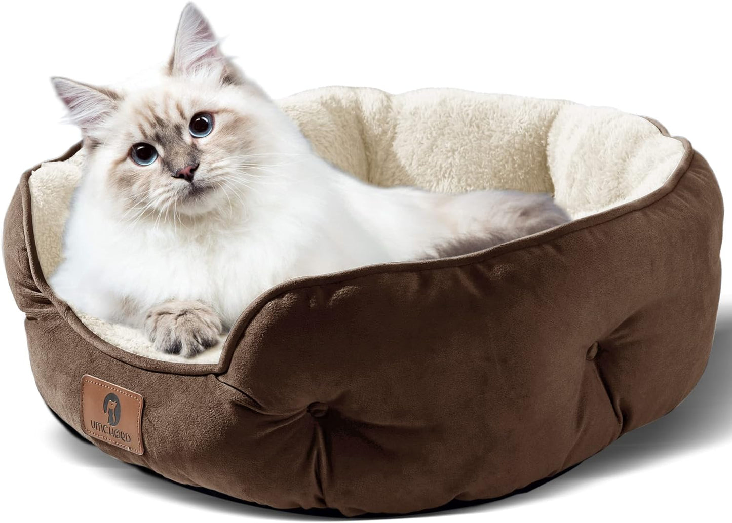 Small Dog Bed for Small Dogs, Cat Beds for Indoor Cats, Pet Bed for Puppy and Kitty, Extra Soft & Machine Washable with Anti-Slip & Water-Resistant Oxford Bottom, Brown, 20 Inches E4U